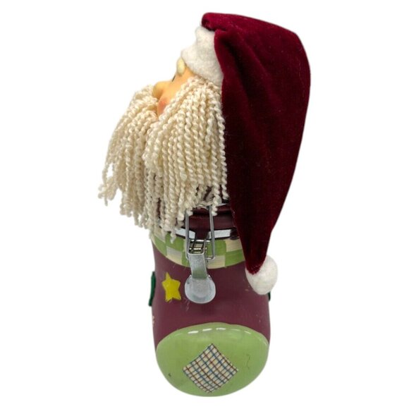 Santa Boot Cookie Jar With Festive Design Ceramic & Wool Blend Holiday Decor - Picture 3 of 5